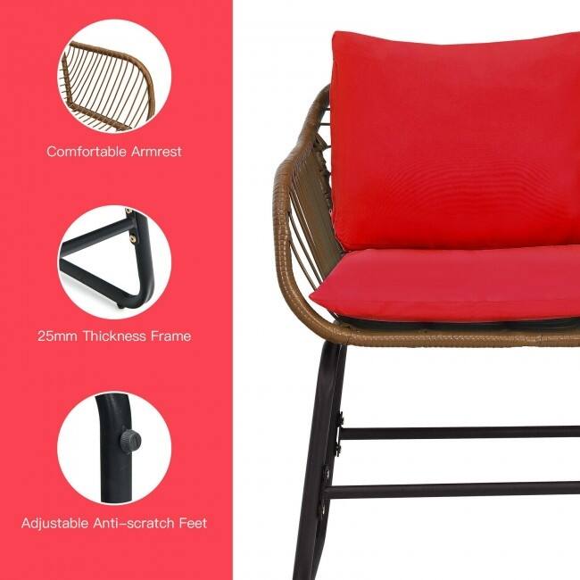 3 Pieces Patio Rattan Bistro Set Cushioned Chair Glass Table Deck - 22'' x 24.5'' x 31'' (L x W x H)