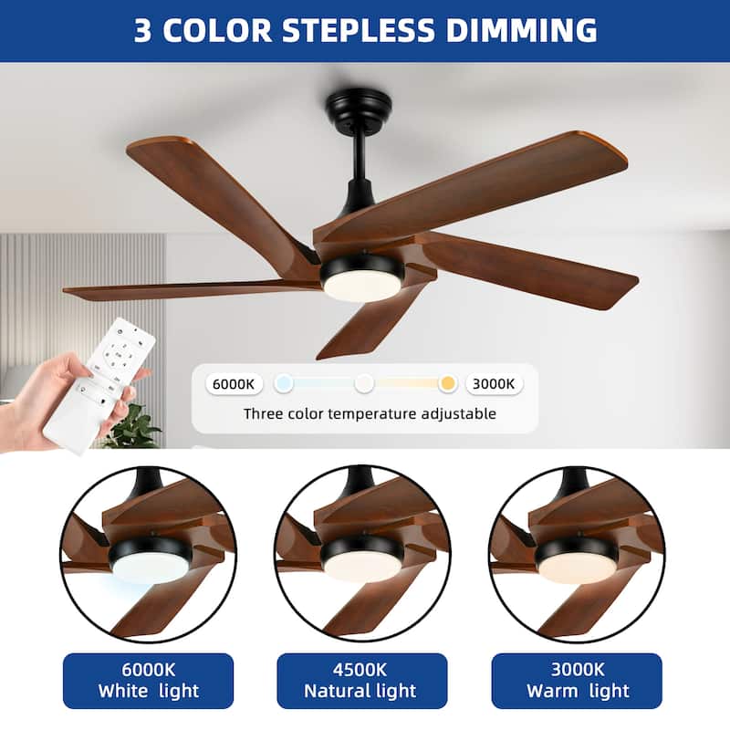 Moasis 52" Modern Remote Control Ceiling Fan with Lights and 5 Solid Wood Blades