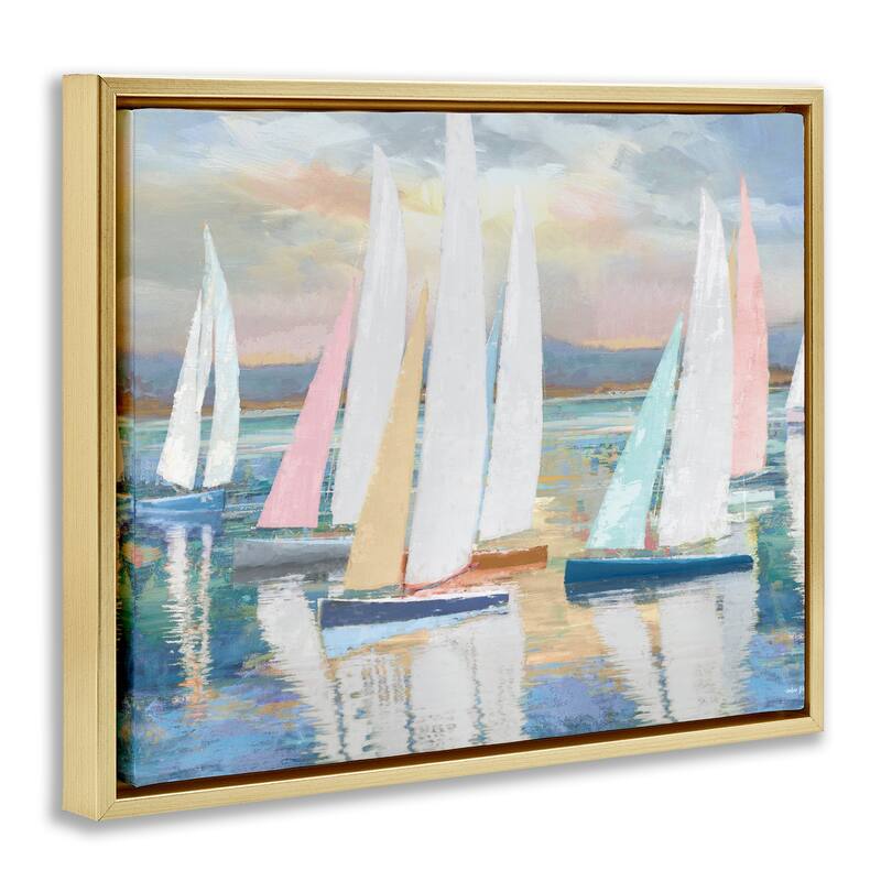 Stupell Abstract & Pastel Sailboat Fleet Framed Floater Canvas Wall Art Design By Amber Sterling