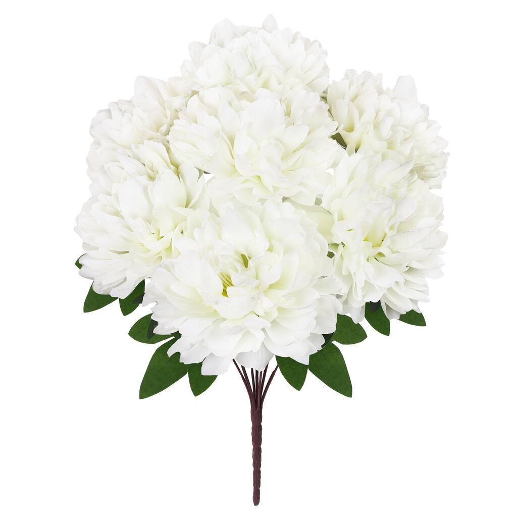 Set of 2 Cream White Artificial Lush Hybrid Peony Flower Stem Bush Bouquet 17in - 17" L x 10" W x 10" DP