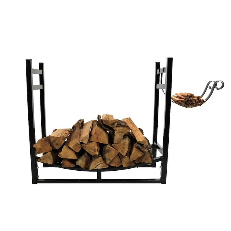 Log Rack and Kindling Holder 30" Steel with Black Finish Wood Storage