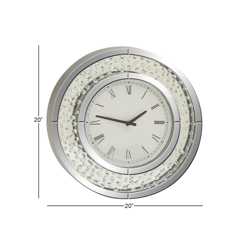 Glass Mirrored Wall Clock with Floating Crystals - White - Roche River Decor - 2"W x 20"L x 20"H