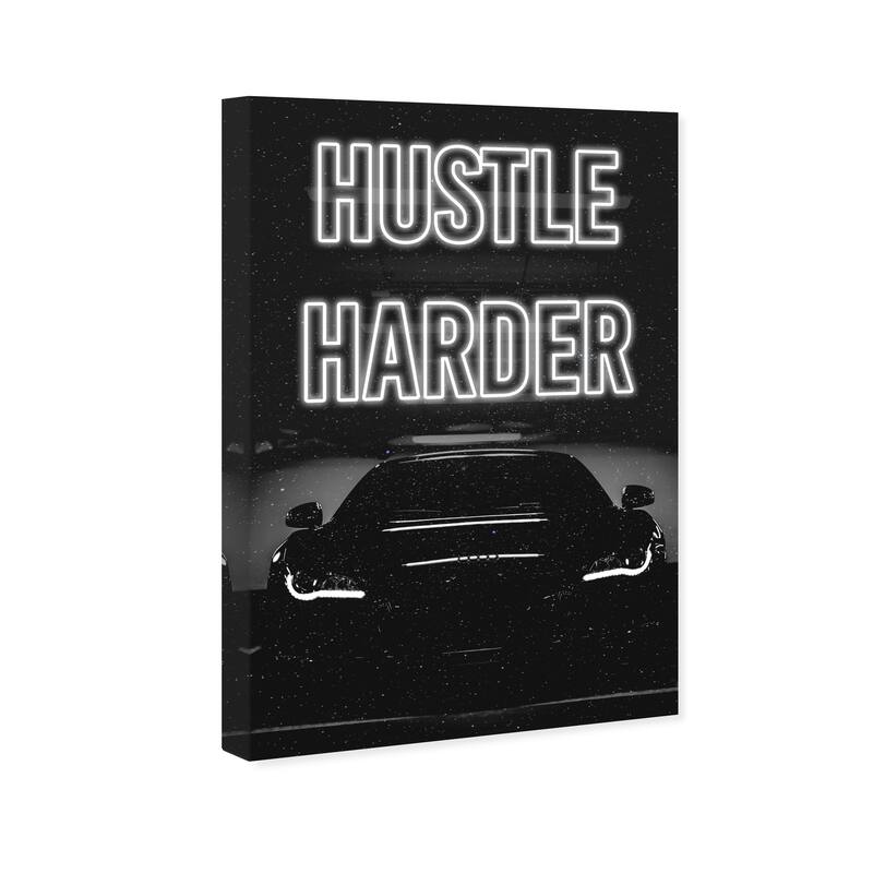 Wynwood Studio Canvas Typography and Quotes Hustle Harder Night Car Black and Modern & Contemporary Wall Art Canvas Print