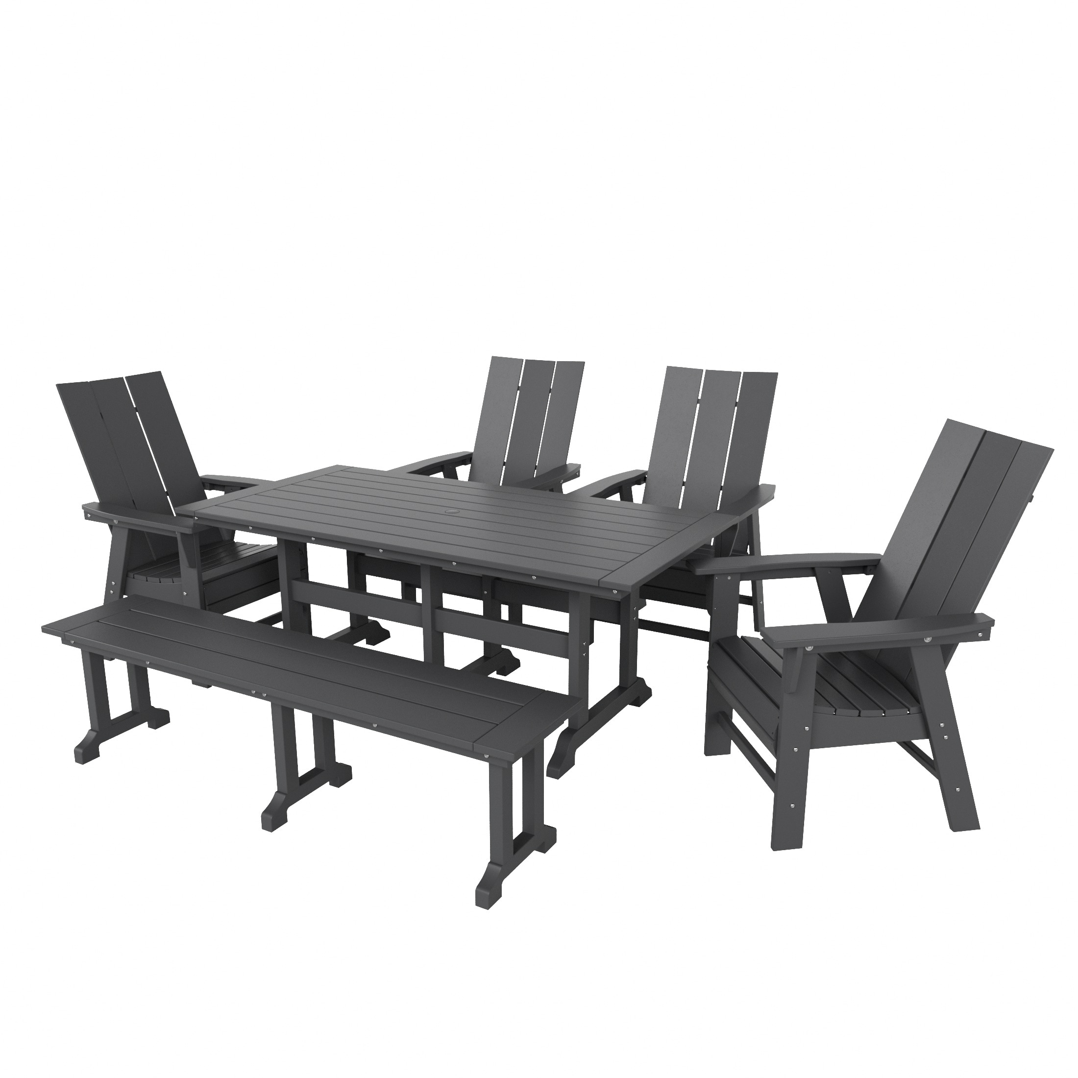 Shoreside 6-Piece Rectangular Poly Eco-Friendly All Weather Outdoor Dining Set with Bench