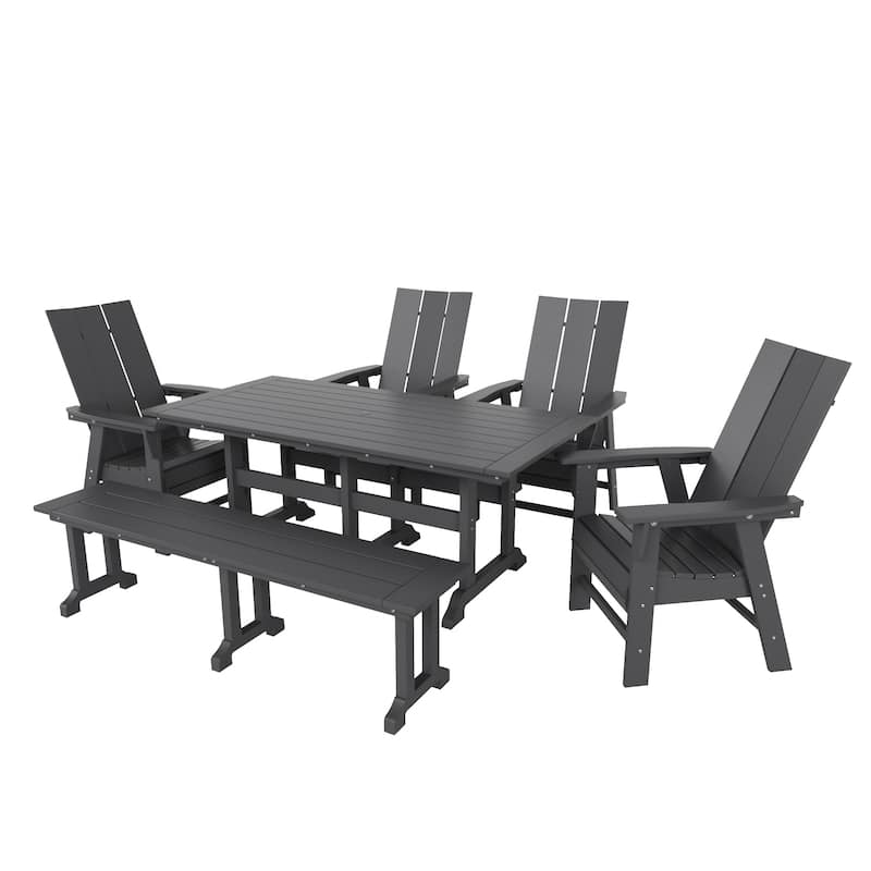 Shoreside 6-Piece Rectangular Poly Eco-Friendly All Weather Outdoor Dining Set with Bench - Gray