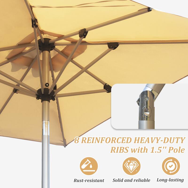 Rectangle Patio Umbrella with Crank Lift and Tilt, Beige (Base Excluded)