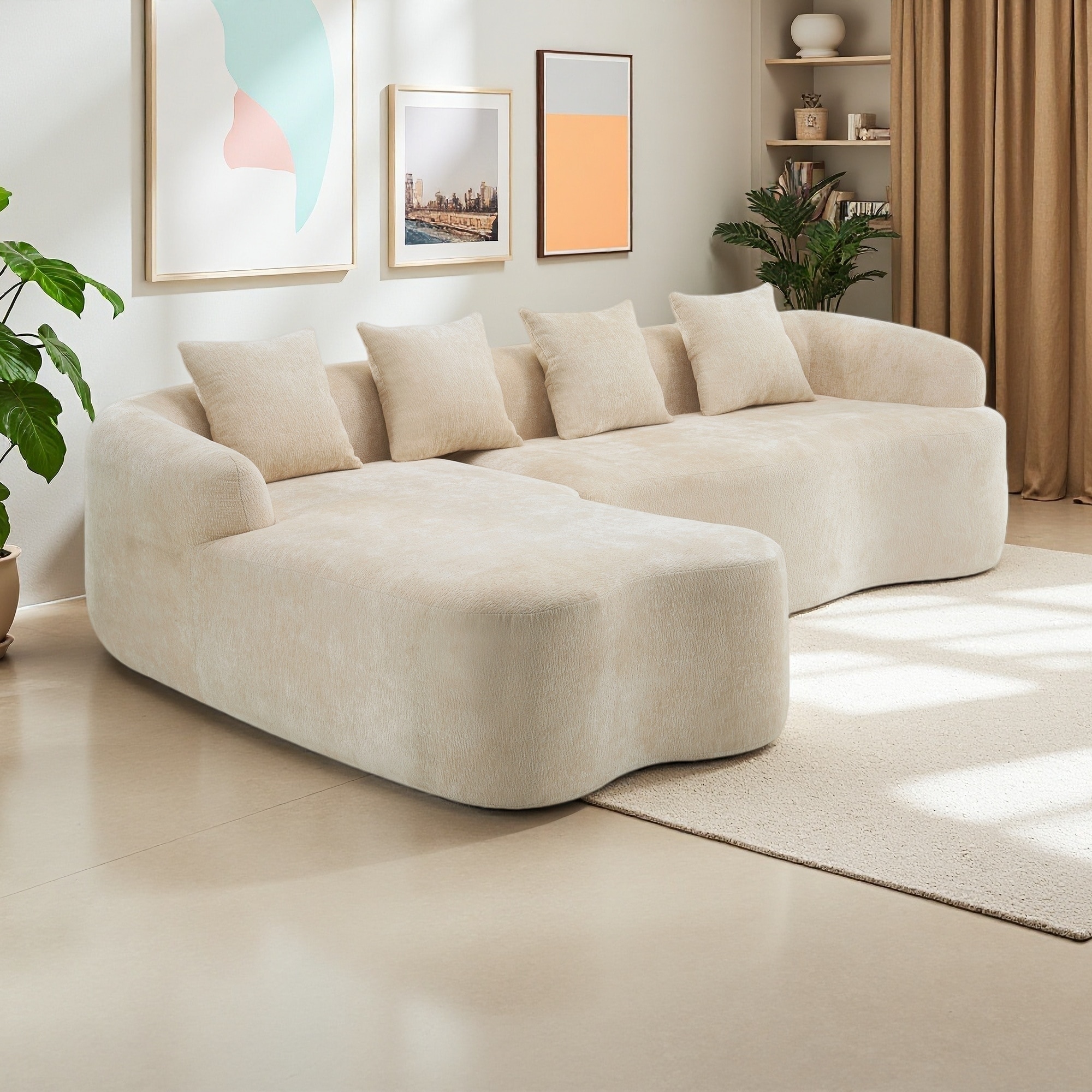 104" Chenille L-Shaped Sectional Sofa with Curved Chaise