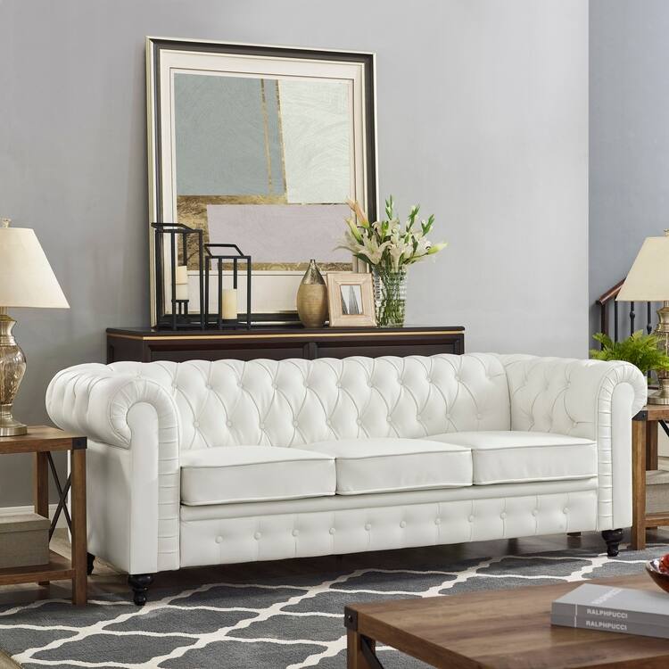 Everett Chesterfield Love Seat & Sofa - Rolled Arms, Tufted Cushions, 2- and 3-Seater Sectional Couch for Small Spaces