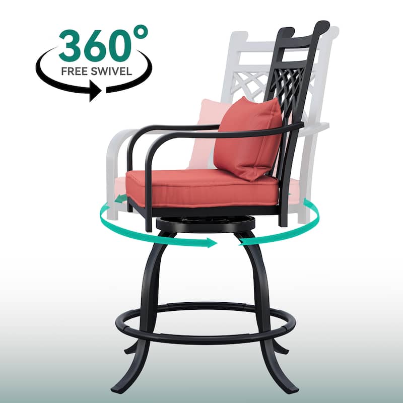 Outdoor 29"W Metal Swivel Counter Chairs with Cushion Set of 2 - 32in