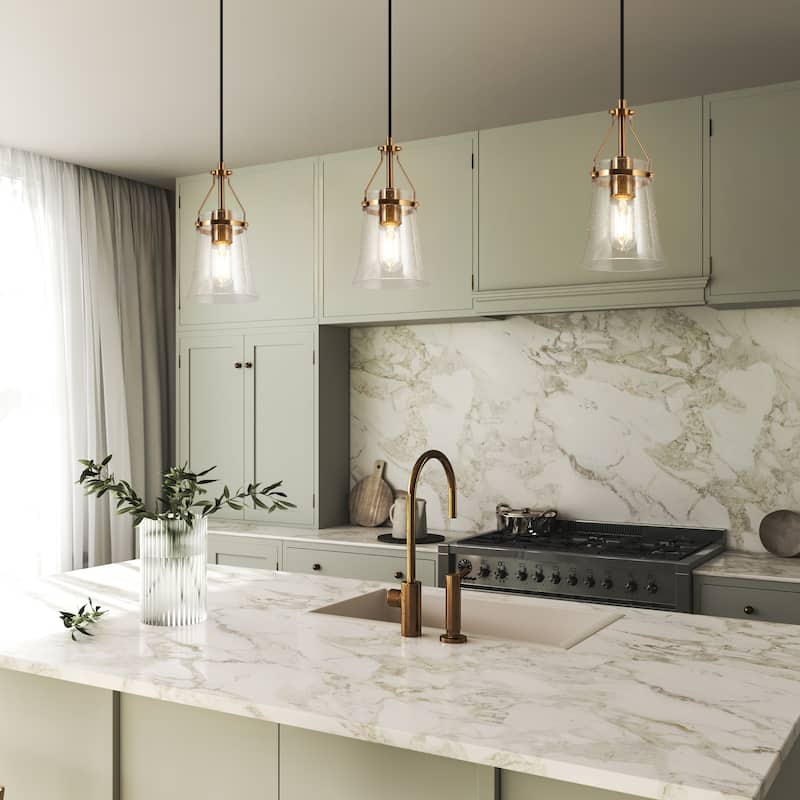 Haye Modern Black Gold 1-Light Mini Glass Pendant Lights for Kitchen Island - D5.5" x H10"