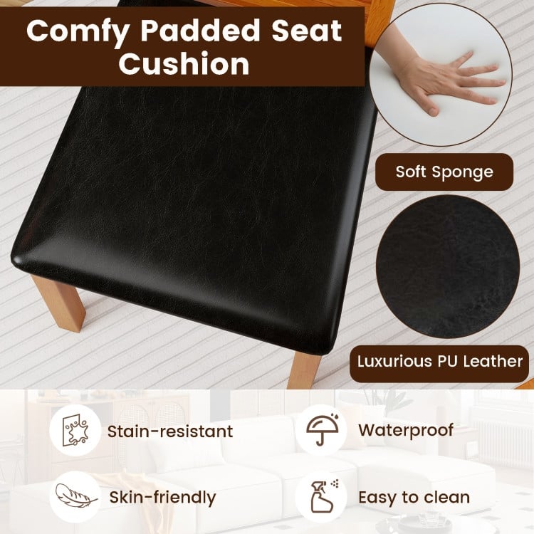 Set of 2 Rubber Wood PU Leather High-Back Farmhouse Dining Chairs Set with Ladder Design - 16" x 21" x 37"