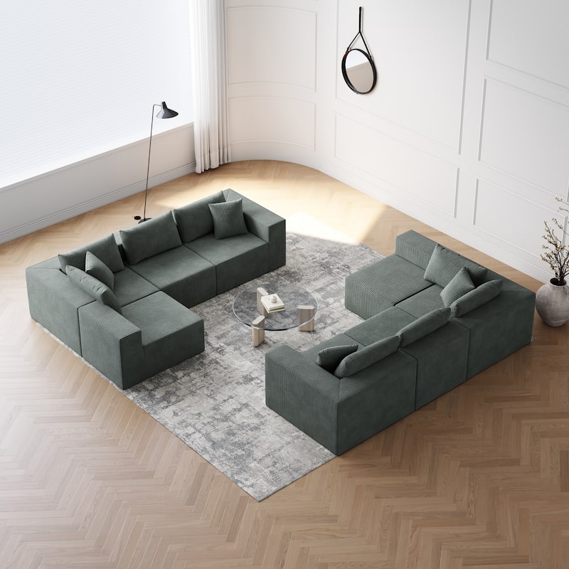 Roomfitters 188" Minimalist Corduroy Modular L-Shaped Sectional Sofa, Free Combination Floor Couch with Pillows