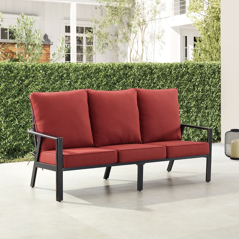 Black Aluminum Deep Seating Deep Seating Sofa with Cushions - Red
