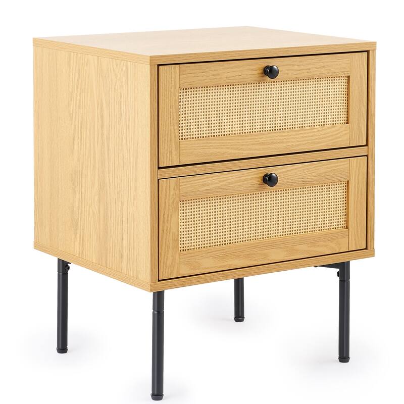 CO-Z Boho Wicker Rattan Nightstand Bedside Table