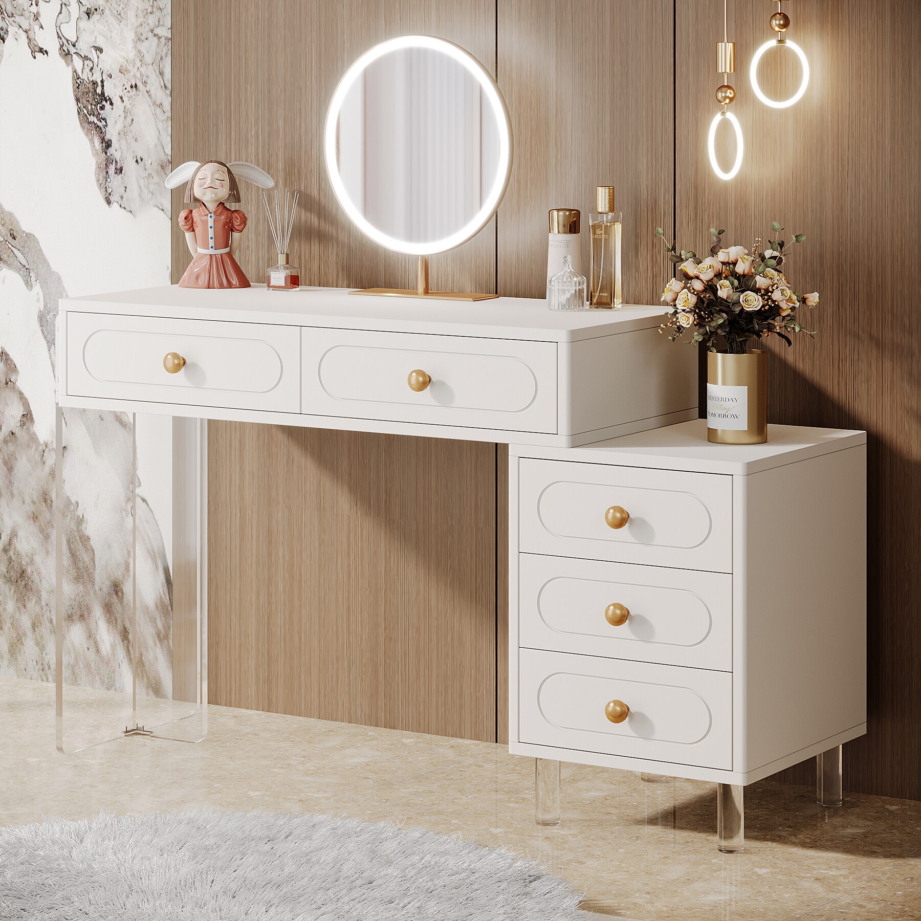 Modern Vanity Desk with 5 Drawers Reversible Makeup Dressing Table Without Mirror Bed Bath Beyond 39900616