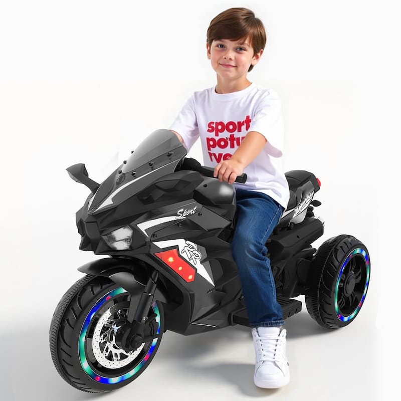 12V Electric Kids Motorcycle Ride-On with Shock Absorbers and USB MP3 Forward and Backward Drive - 41"L x 22"W x 25"H