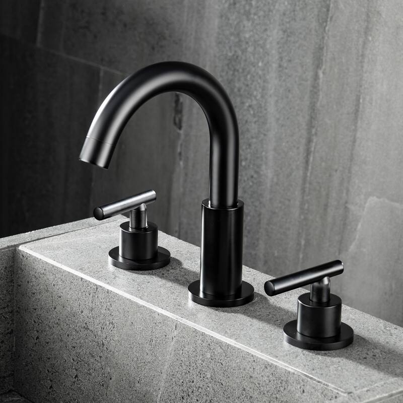 Modland Widespread 3-Hole Bathroom Faucet, 500K Cycle Ceramic Cartridge, 360 Swivel Spout & CEC Certified (Black/Gold/Nickel)