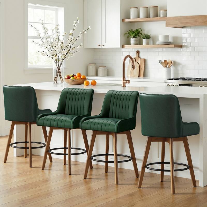 26" Faux Leather Upholstered Wood Swivel Counter Stool Set of 3 or 4 - 38.8"H x 20.5"W x 21.7"D