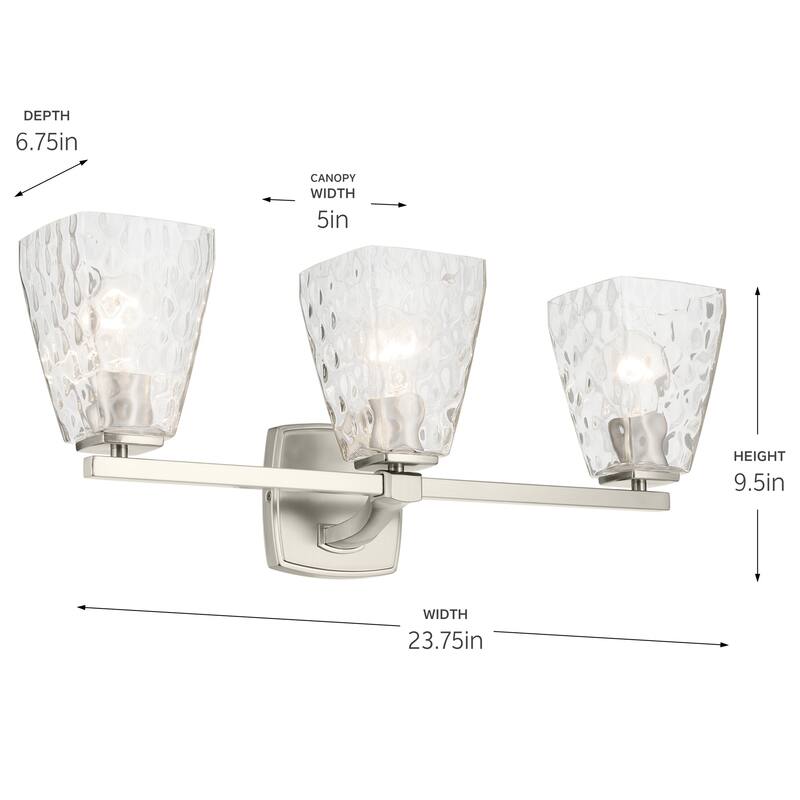 Kichler Lighting Marant 23.75" 3-Light Vanity Light with Clear Water Glass in Brushed Nickel