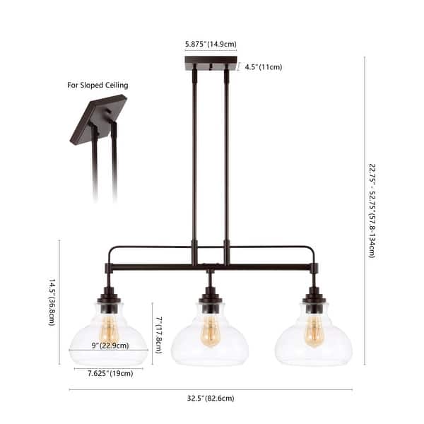 Abbott 32.5" 3-Light Farmhouse Industrial Iron/Glass Linear LED Pendant, Oil Rubbed Bronze/Clear by JONATHAN Y