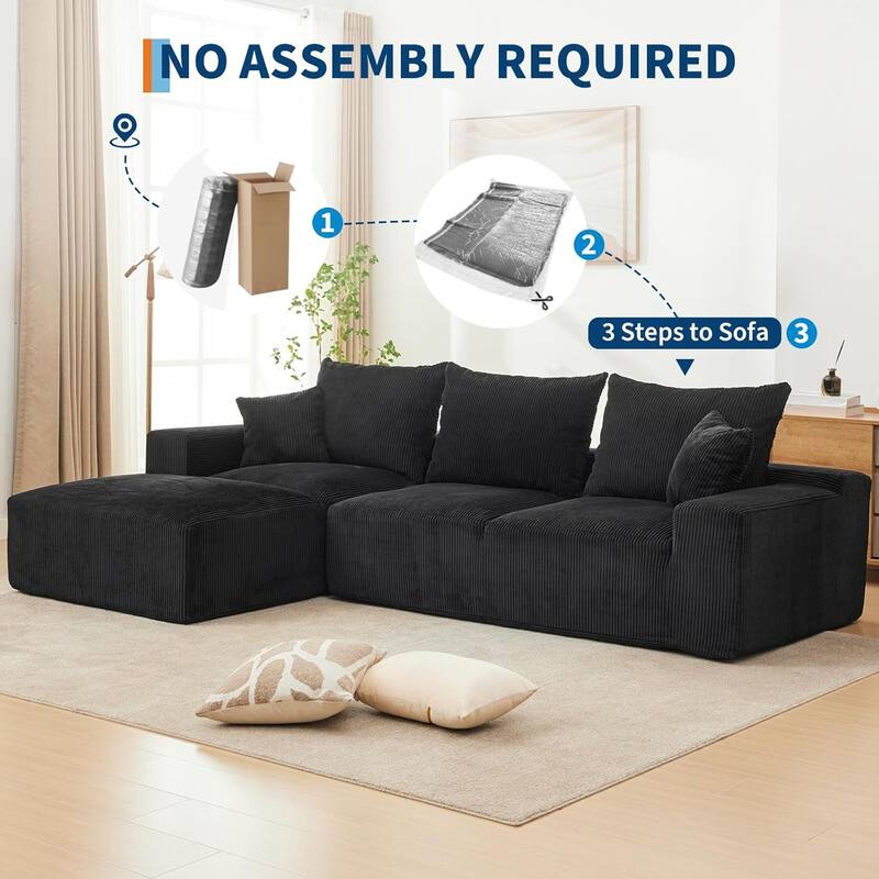 110" Oversized L-Shaped Sectional Sofa with Right Chaise, Cloud Couch with Corduroy & Memory Foam