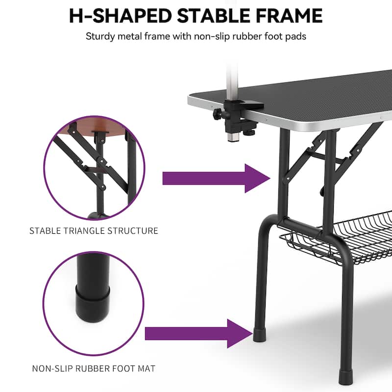 65.00'' H x 46.20'' W x 24.00'' D Stainless Steel Dog Folding Grooming Table