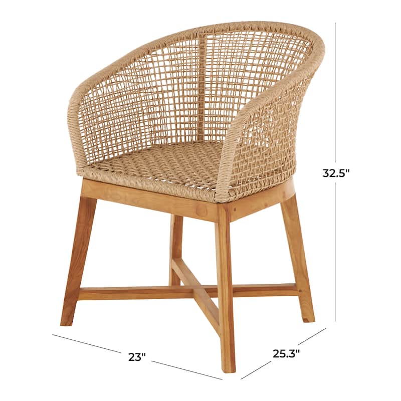 Plastic Rattan Handmade Woven Rounded Accent Chair with Teak Frame - Light Brown - Roche River Decor - 25"W x 23"L x 33"H