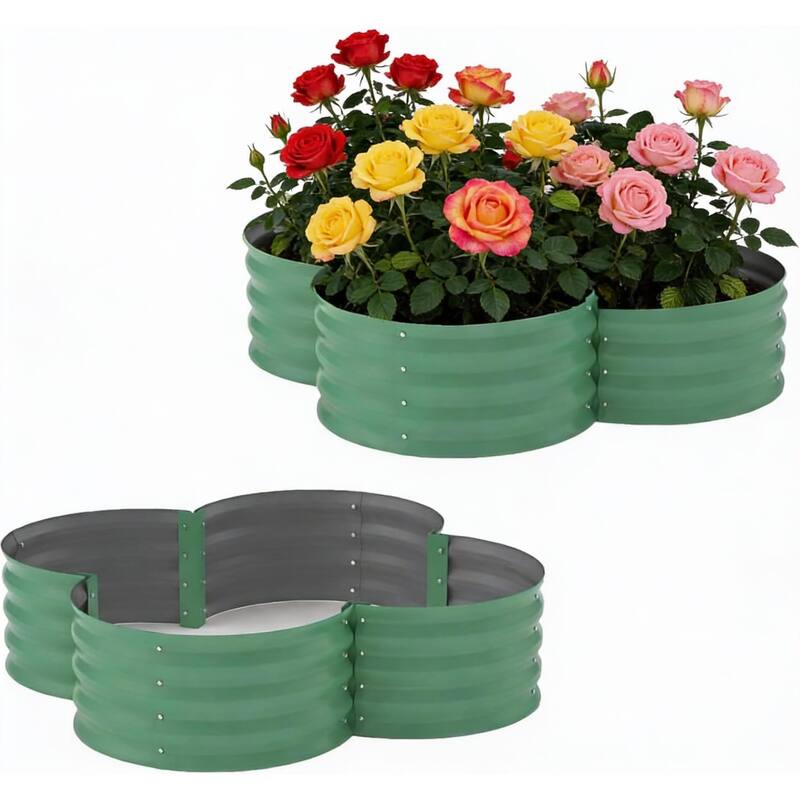 2-Pack Galvanized Raised Garden Beds, with Open Base - Green
