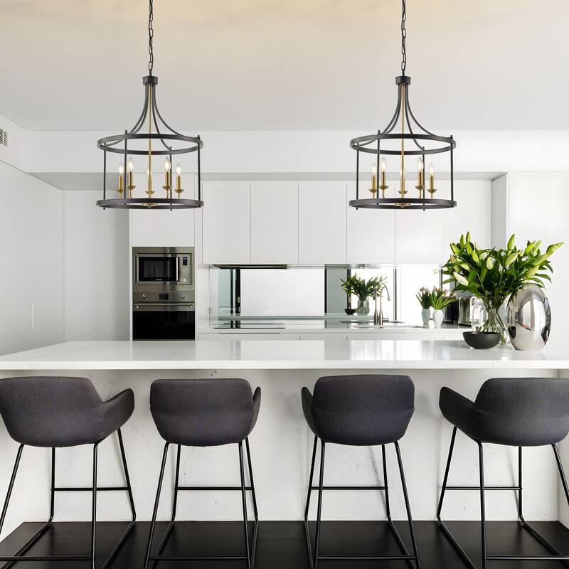 Starsky 5-Light Farmhouse Drum Chandelier With Open Cage - Black&Gold