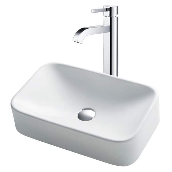 slide 2 of 34, Kraus 3-in-1 Set White Rectangle Ceramic Sink, Ramus Faucet w/Drain