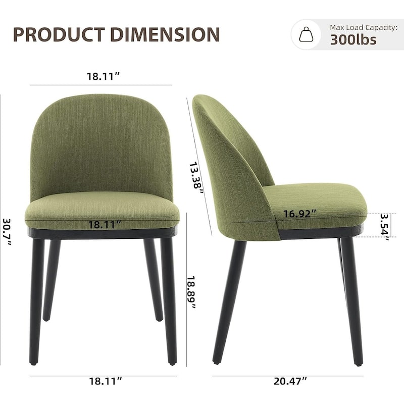 Set of 2 Linen Fabric Upholstered Kitchen Dining Chairs for Kitchen Restaurant