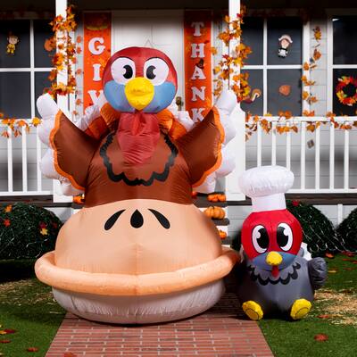 Joiedomi's 6 FT Tall Multicolor Polyester Indoor Outdoor Turkey on a Pumpkin Pie Inflatable Decoration w/ Build-in LED Lights