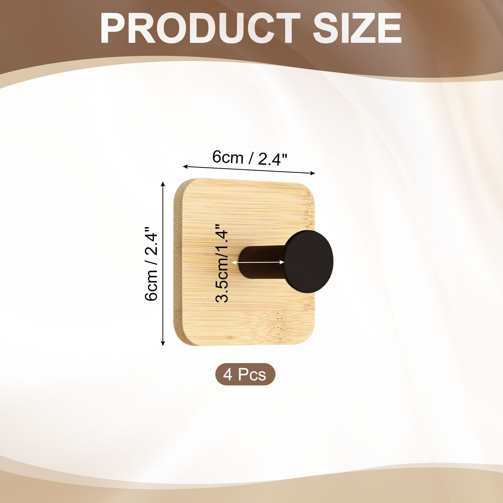 Wood Wall Self-Adhesive Hooks Towel Hanger Bracket Heavy Duty Hook for Bedroom Kitchen Bathroom Coat Robe - 6x6x4cm