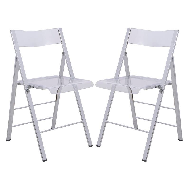 Menno Modern Acrylic Folding Dining Chairs with Stainless Steel Frames and Rubber Pads (Set of 2) - Clear
