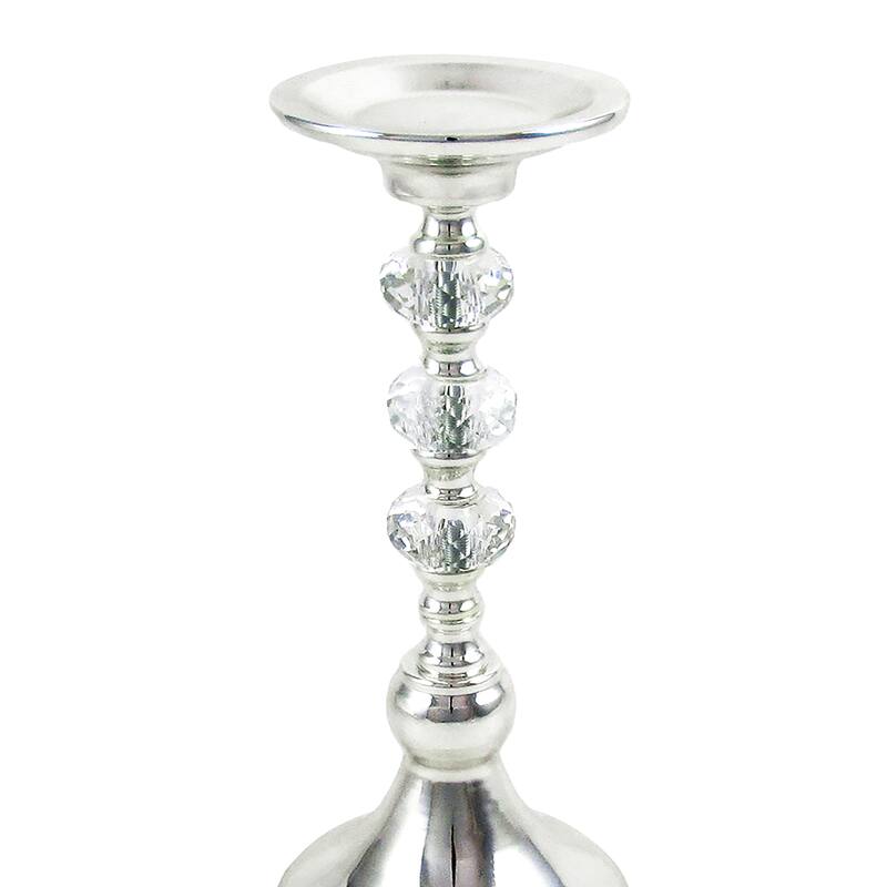 Silver Diamond Gem Crystal Candlestick Pillar Candle Holder Centerpiece