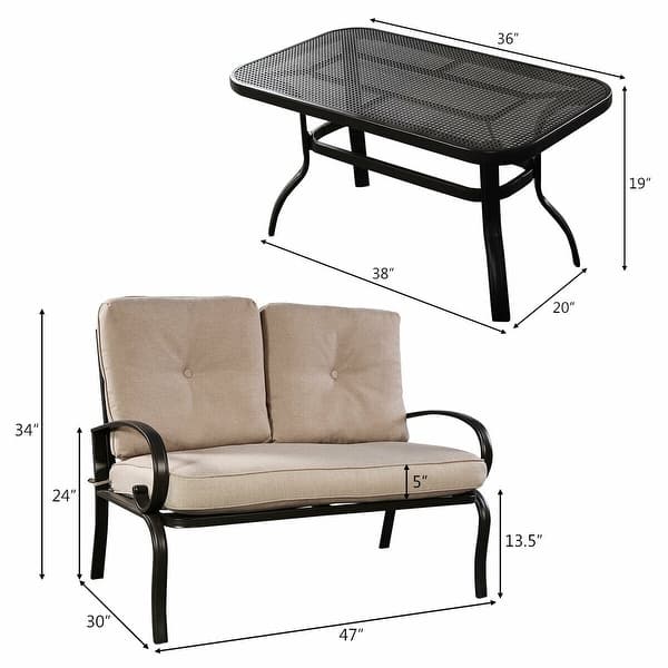Costway 2 Pcs Patio Loveseat Coffee Table Set Furniture Bench With See Details Overstock 16302308