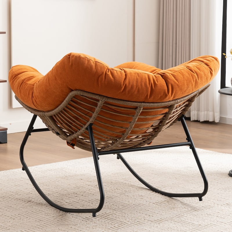 Wicker Rocking Chair Accent Chair with Ergonomic Design, Gentle Rocking Motion Lounge Chair for Living Room