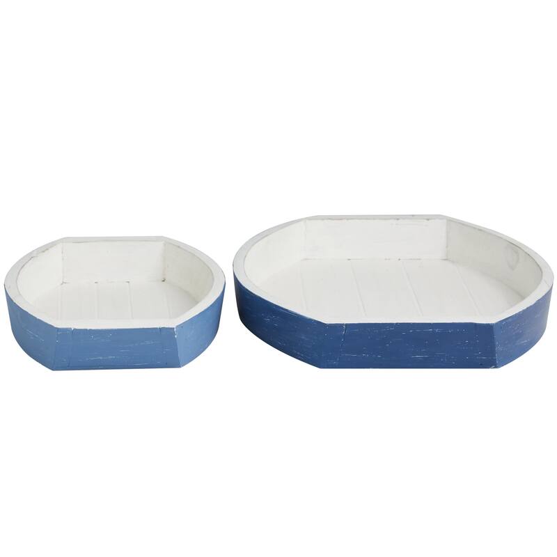 Wood Boat Handmade Distressed Two Toned Tray - Set of 2 Blue - Roche River Decor - 8"W x 13"L x 2"H