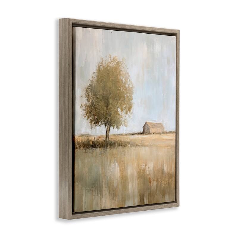 Stupell Distant Barn and Lone Tree Framed Floater Canvas Wall Art Design By Petal Prints Design