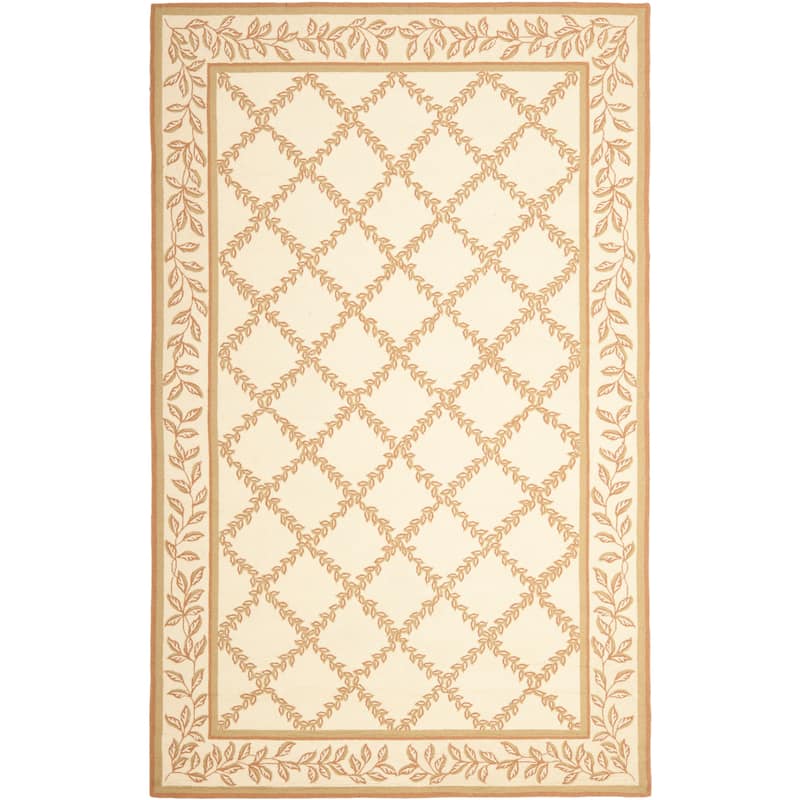 SAFAVIEH Handmade Chelsea Sunstripe Trellis French Country Wool Rug - 3'9" x 5'9" - Ivory/Camel