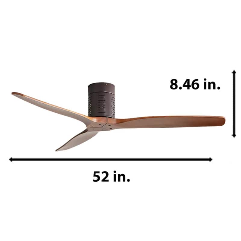 52" Flush Mount Ceiling Fan with Remote Control, 3 Reversible Wood Blades Ceiling Fan without Light - Coffee