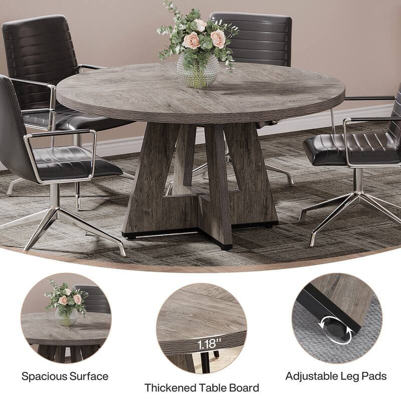 47-inch Round Conference Table for 4-6 People, Wooden Meeting Room Table