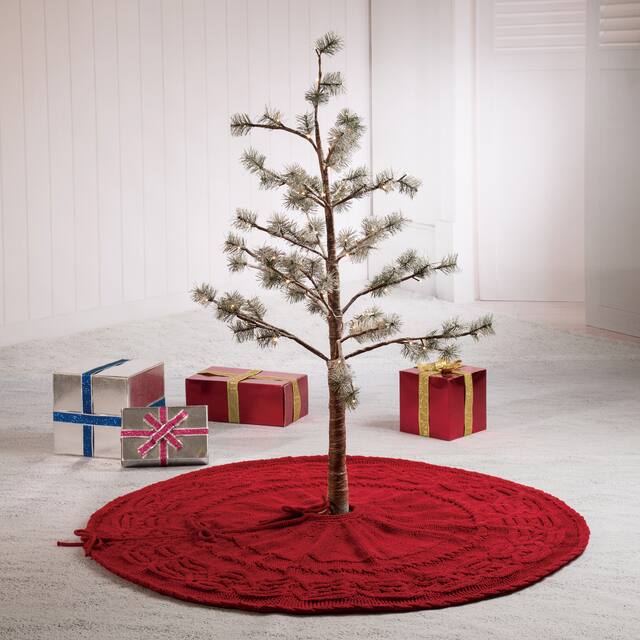 Glitzhome 52"D Knitted Polyester Christmas Tree Skirt