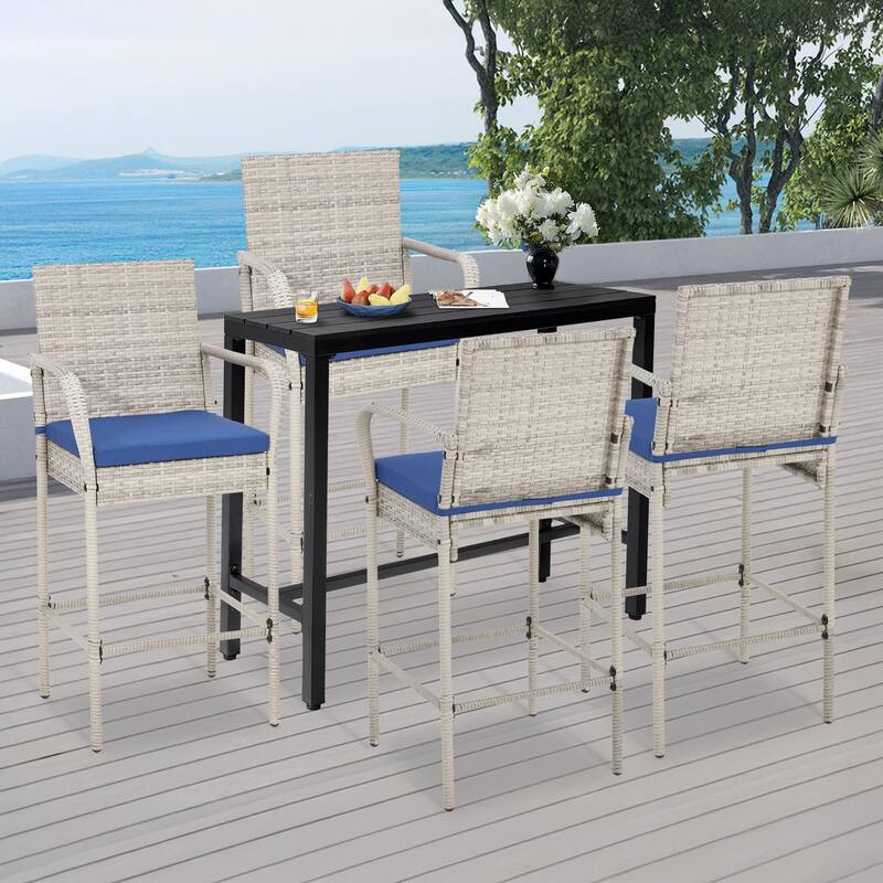 AVAWING All-Weather Wicker Bar Stools - Cushioned, Ergonomic, for Patio & Poolside - Black/Brown/Grey
