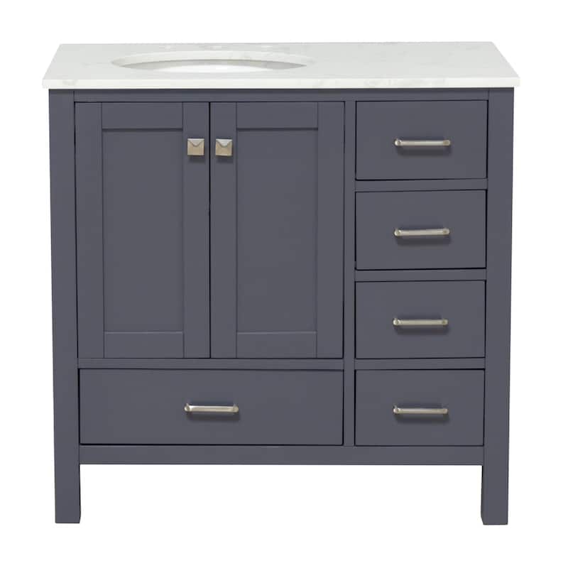 KitchenBathCollection Horizon 36" Bathroom Vanity with Engineered Carrara Top