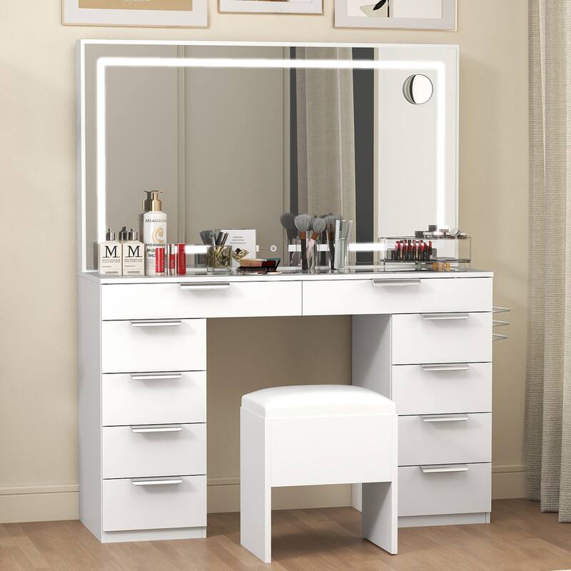 Moasis 55.8'' Black Makeup Vanity Table 11 Drawers Vanity Desk Set