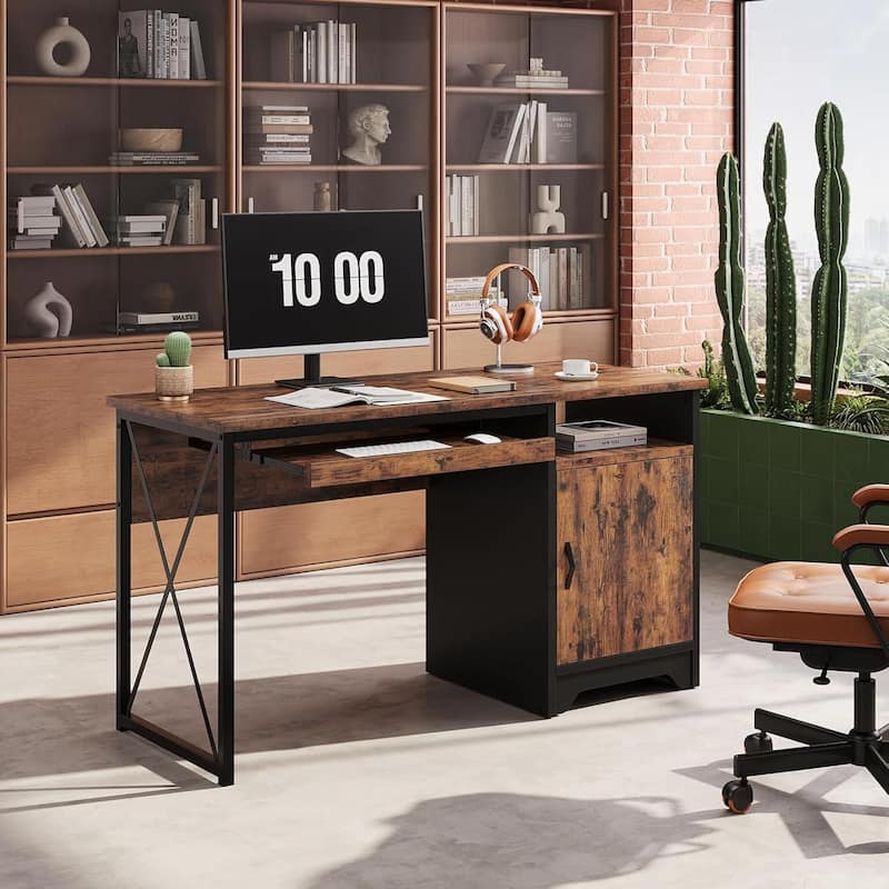 Bestier Office Desk with Keyboard Tray, Computer Desk with Storage, Executive Desk with File Cabinet for Home Office Bedroom