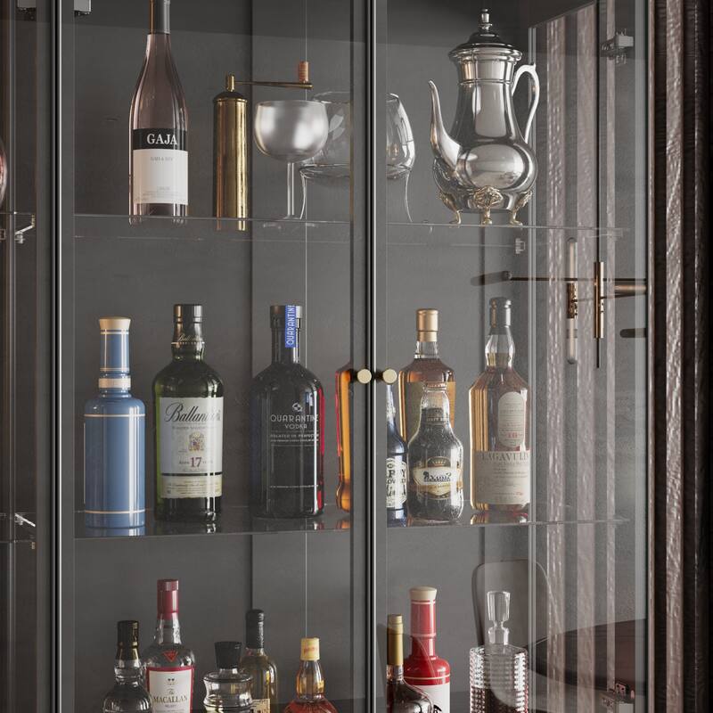 LED Glass Display Cabinet with Aluminum Alloy Frame Glass Door Showcase Wine Storage Cabinet