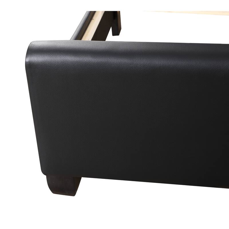 Modern Upholstered Bed Frame, Faux Leather Platform Bed with Headboard, BLACK