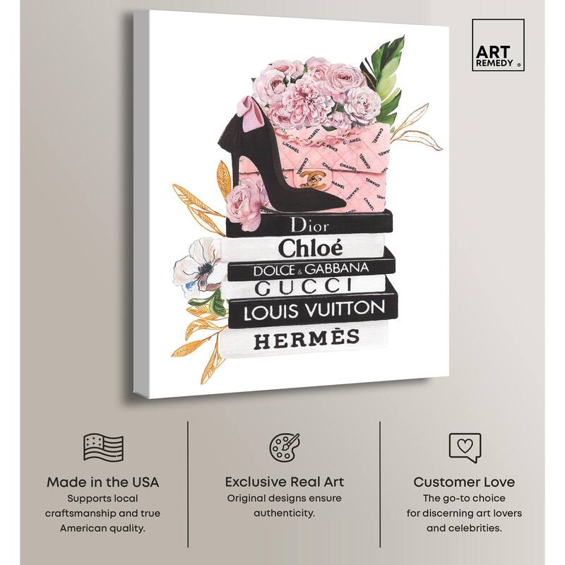 Floral Books Stack Canvas by Art Remedy, Gallery Wrapped